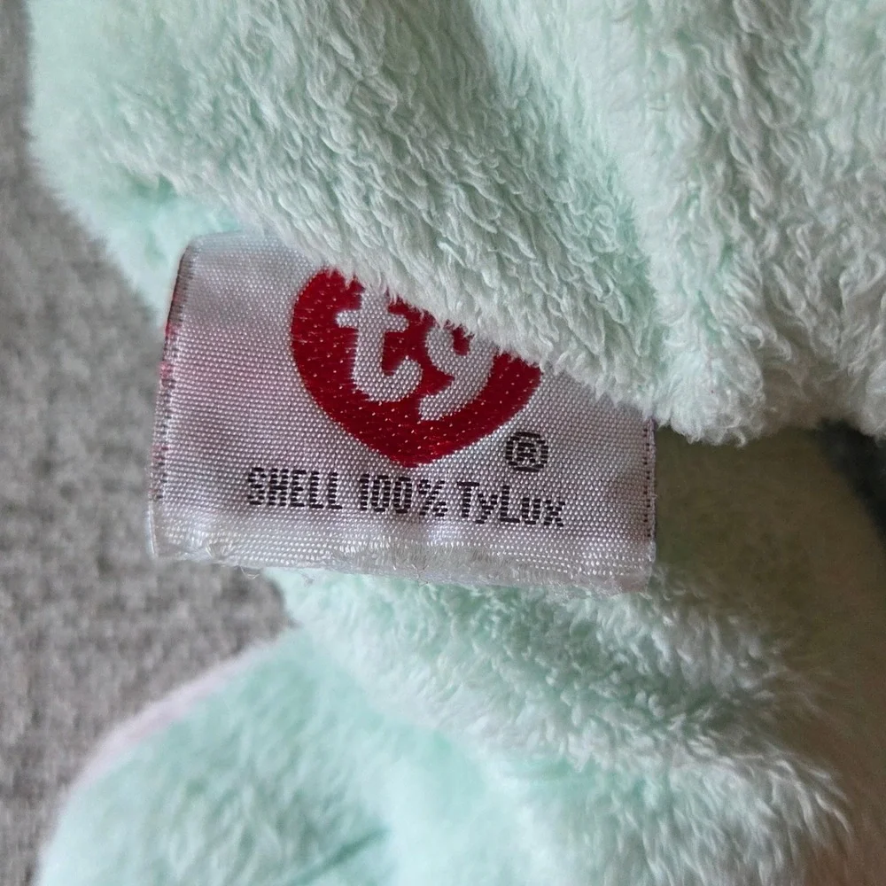 Vtg Ty Pluffies Grins Frog Plush Mint Green Pink 2002 TyLux Lovey Stuffed Toy